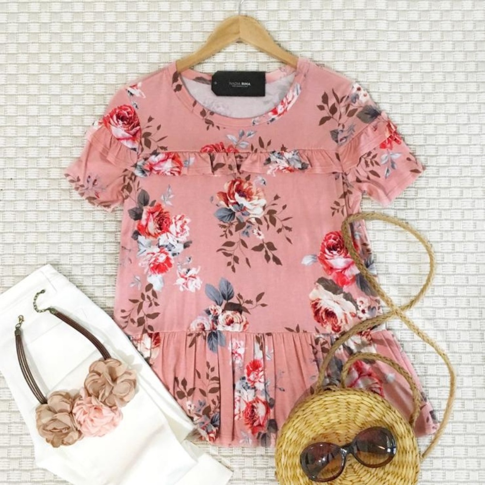 1 LEFT Pink Floral Peplum Top